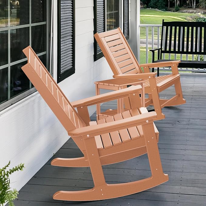 GREENVINES Outdoor Rocking Chairs | Set of 2 | Porch Rocker | HDPE Plastic | Teak | Oversized Rockers | High Back | Big & Tall | Ladder Back | for Patio Outside Backyard Balcony Garden - Image 5