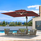 10 X 13 FT Cantilever Patio Umbrella with LED Lights Outdoor Heavy Duty Double Top Windproof Rectangle Offset Umbrellas with 360-degree Rotation for Pool Deck Backyard, Wine Red by Ombrellon