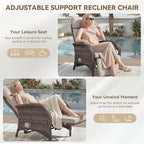 Zero Gravity Wicker Patio Recliner Chairs Set of 2 - Wicker Outdoor Lounge Chair with Adjustable Backrest & Footrest, All Weather Outdoor Reclining Chairs with Thick Cushion for Pool Deck Beige - Image 5