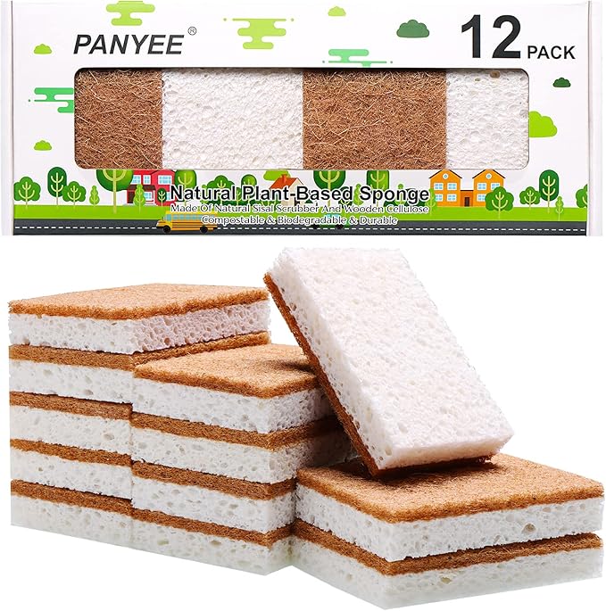 Natural Sponge Kitchen 12Pack, Eco Friendly Non-Scratch Scrub Sponge, by PANYEE