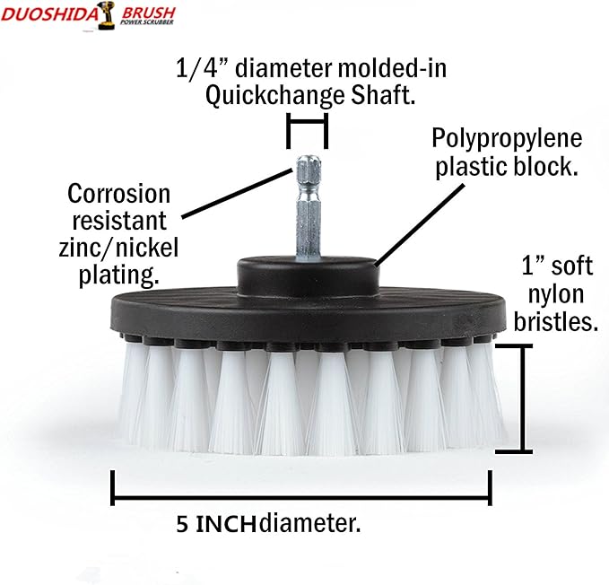 Drill Brush 5 inch Soft Bristle White Quick Change Shaft - Image 2