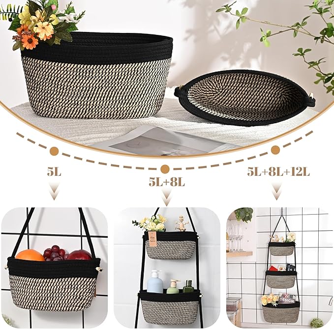 Hanging Storage Baskets, Over the Door Basket, Cotton Wall Baskets Storage - Image 2