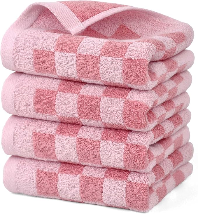 Jacquotha Soft Cotton Hand Towels in Pink Checkered by Jacquotha