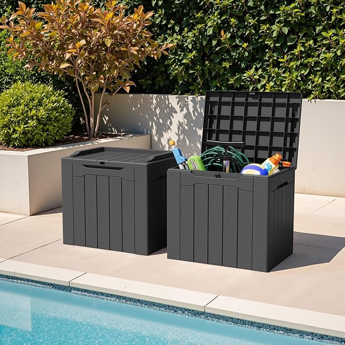 Greesum 31 Gallon Deck Box for Outside, All Weather Outdoor Storage Boxes for Patio Furniture Set, Package Delivery Box,Garden Tools, Gray(Set of 2) - Image 2