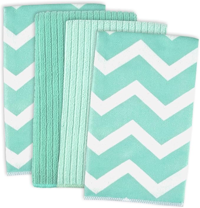 DII Cleaning Collection Multi-Purpose Microfiber, Aqua Chevron, Dishtowel Set by DII