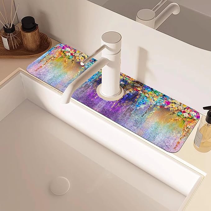 Abstract Watercolor Flowers Dish Drying Mat - Image 2