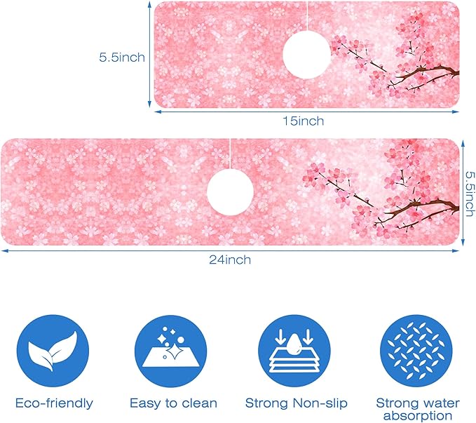 Spring Cherry Blossom Kitchen Sink Splash Guard Absorbent Fast Drying Mat - Image 3