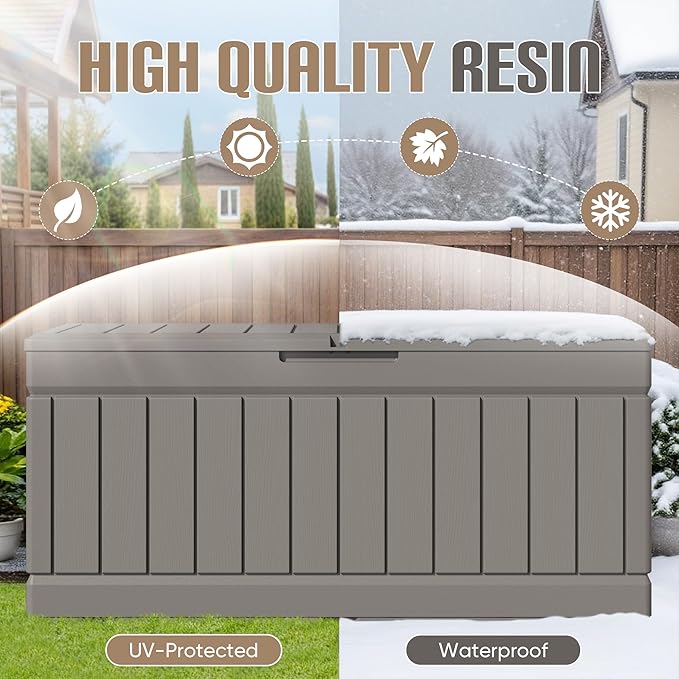 JUMMICO 78 Gallon Outdoor Deck Box Large Resin Storage Box for Patio Furniture Cushions and Garden Tools (Light Brown) - Image 4