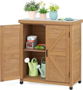 Outdoor Storage Cabinet & Potting Bench Table with Metal Top, Wooden Patio Furniture, Garden Workstation (Light Brwon, 36x31x17in) by OutdoorFurniture