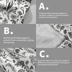 Spring Floral Hand Towels for Bathroom Set of 2 Black Grey White Flower Leaves - Image 5