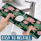 Lotus Pond Pattern Sink Splash Guard Faucet Mat Lotus Flowers Leaves Super - Image 5