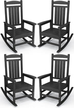 KINGYES Outdoor Rocking Chair Set of 4, High Density Polyethylene Patio Rocking Chairs with 330lbs Support for Adults, Black by KINGYES