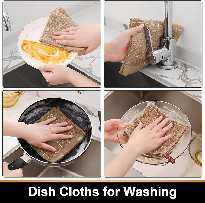 Mordimy 100% Cotton Terry Cloth Dish Cloths, Soft and Absorbent Checkered Dish - Image 4