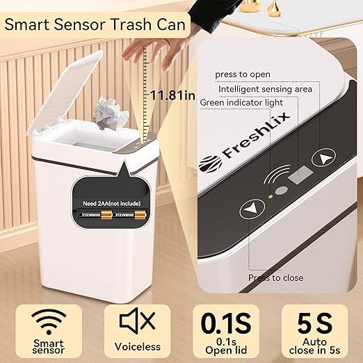 3 Pack Bathroom Trash Can 2.6 Gallon Small Touchless Automatic Motion Sensor - Image 3