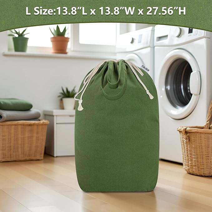 Canvas Laundry Bags with Handles & Square Base 13.8"Lx13.8"Wx27.6"H, Large - Image 7