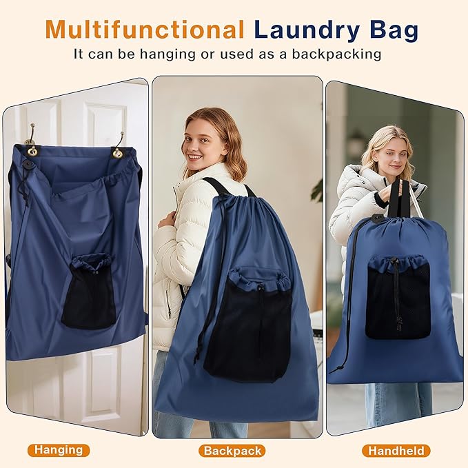 2-Pack Backpack Laundry Bags, Heavy Duty Laundry Bag Backpacks - Image 6