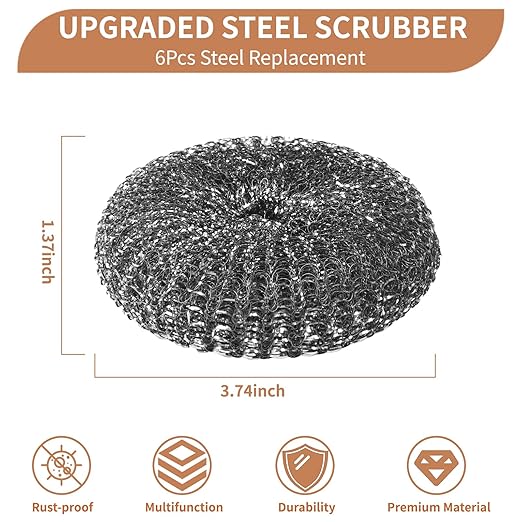 6PCS Steel Wool Scrubber Wire Sponge Set, Barbecue Grill Cleaning Scrubber Pads - Image 2