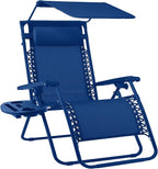 Best Choice Products Folding Zero Gravity Outdoor Recliner Patio Lounge Chair w/Adjustable Canopy Shade, Headrest, Side Accessory Tray, Textilene Mesh - Marine by BestChoiceProducts