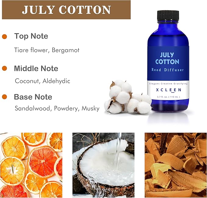 July Cotton Reed Diffuser Set, 3.7 Oz Aromatherapy Scented Oil Diffuser Sticks - Image 3