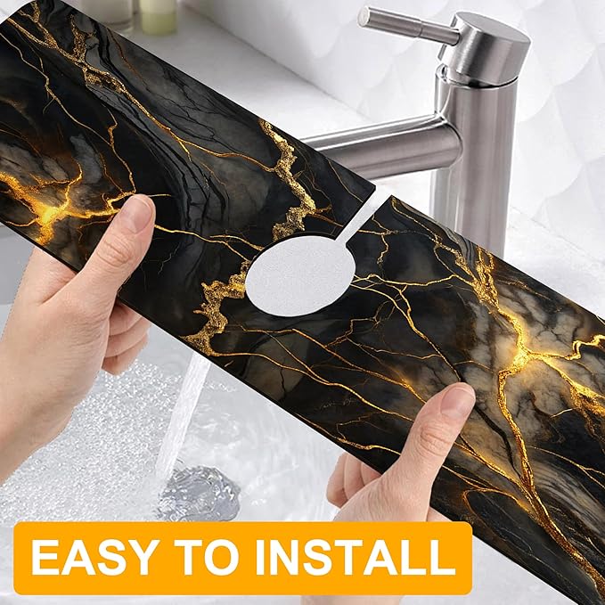 2 Pack Marble Texture Sink Splash Guard Faucet Mat Liquid Gold Marble Texture - Image 4