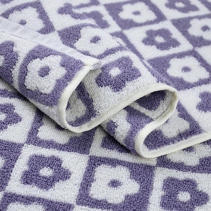 Jacquotha Cotton Hand Towels Lilac Checkered Floral - Image 6