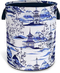 Blue White Porcelain Chinoiserie Laundry Basket Oxford Cloth Laundry Hamper by Unknown