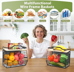 Magnetic Shelf for Fridge with Wood Lid, 2 Tier Fruit Baskets Wall Mounted - Image 5