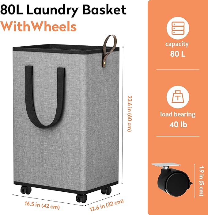Laundry Basket with Wheels, Collapsible Laundry Baskets, Laundry Hamper with - Image 2
