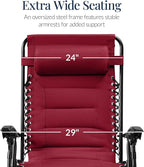 Best Choice Products Oversized Padded Zero Gravity Chair, Folding Outdoor Patio Recliner, XL Anti Gravity Lounger for Backyard w/Headrest, Cup Holder, Side Tray, Polyester Mesh - Burgundy - Image 3