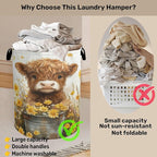 Cute Highland Cow Flower Foldable Canvas Laundry Basket - Image 3