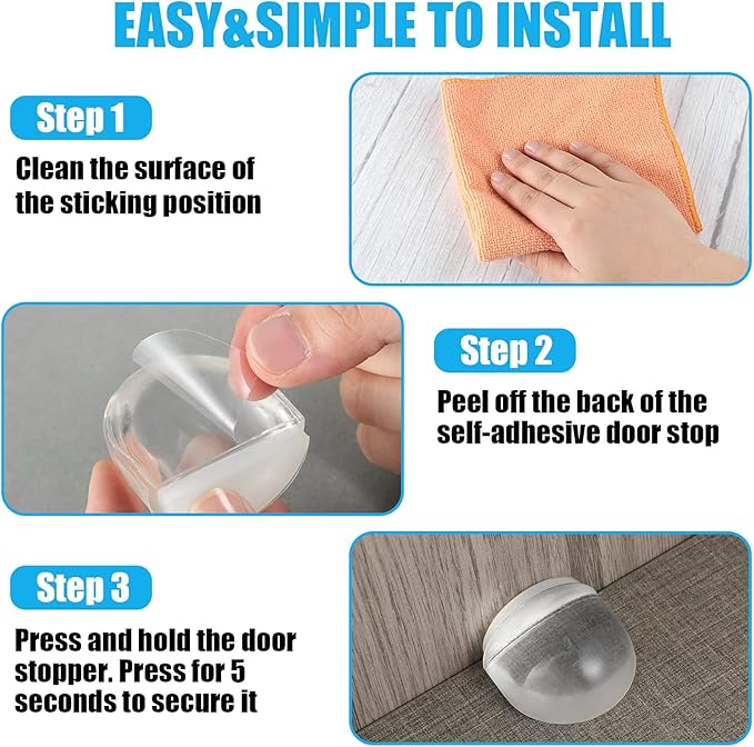 Qunclay 6 Pieces Floor Door Stopper No Drill Shower Door Stopper Self Adhesive - Image 3