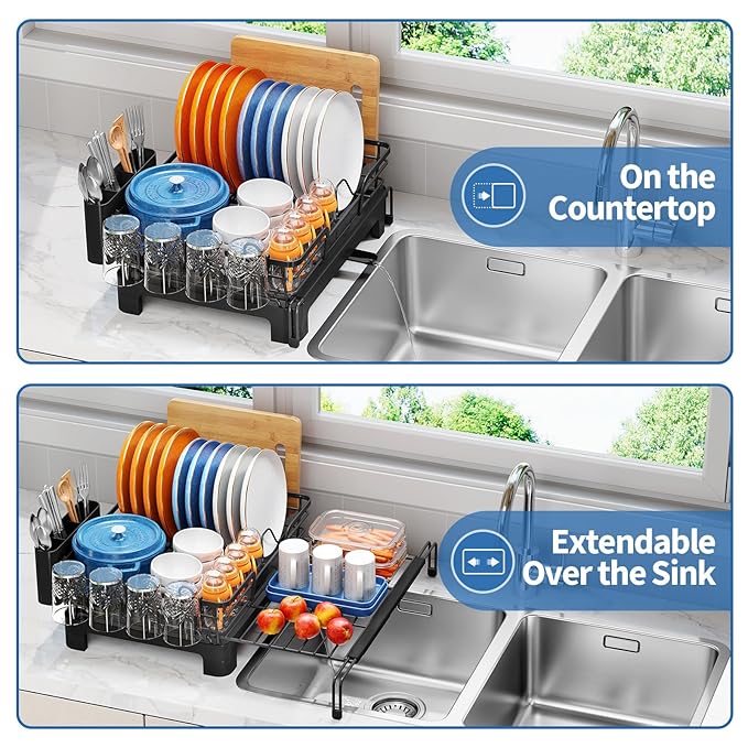 TOOLF Extendable Dish Drying Rack, 2 in 1 Multifunction Dish Rack - Image 3