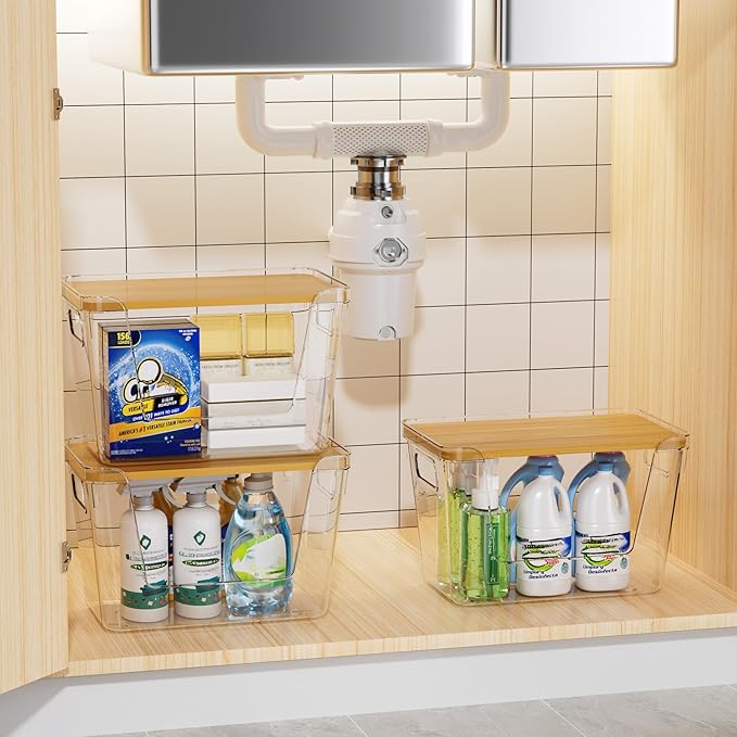 Delamu Acrylic Trash Bag Holder, 3 Pack Stackable Garbage Holder - Image 3