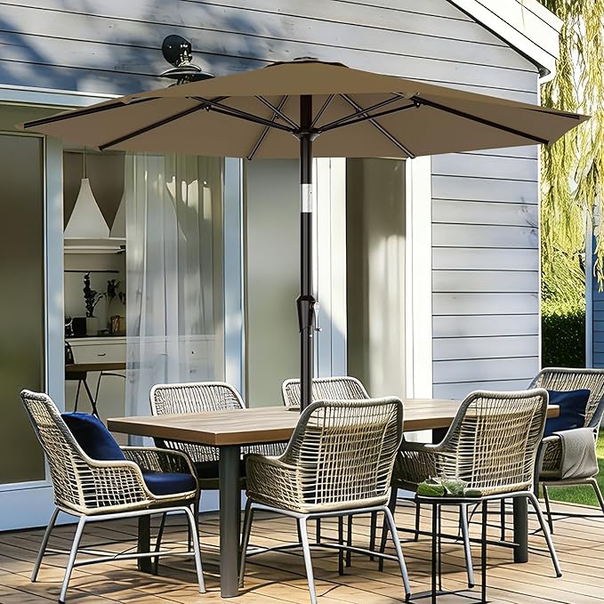 AreShark 9 FT Patio Umbrella for Outdoor, Outdoor Table Umbrella with Push Button Tilt and Crank, Outdoor Patio Umbrellas with 8 Sturdy Ribs for Market, Garden, Pool (Khaki) - Image 2