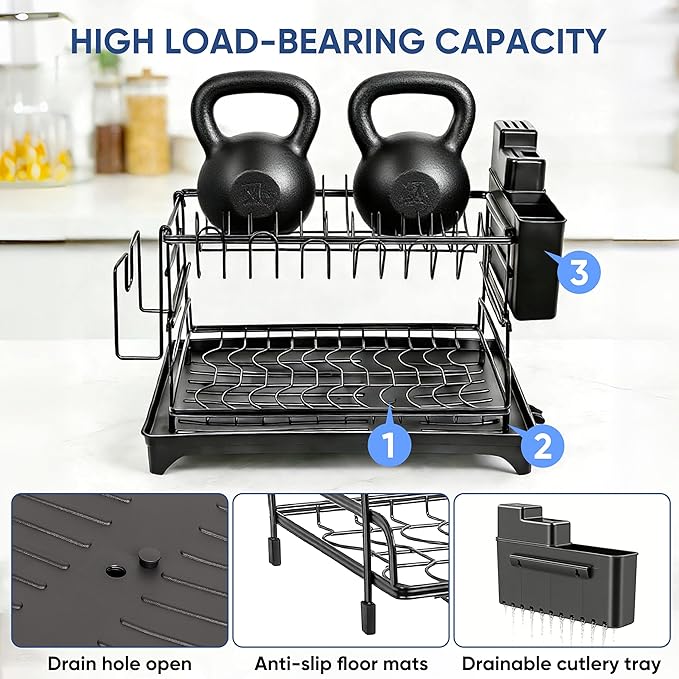 2 Tier Dish Drying Rack Carbon Steel Screw Free - Image 6