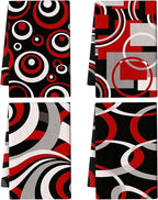 Red Black Grey White Kitchen Dish Towels Set of 4, Soft Absorbent Modern by Unknown