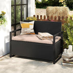 RELAX4LIFE Wicker Outdoor Bench with Storage - Rattan Deck Box w/Protective Liner for Pillows, Pool Supplies, Garden Tools, Patio Loveseat with Seat Cushion & Metal Armrests for Backyard Porch Balcony - Image 2
