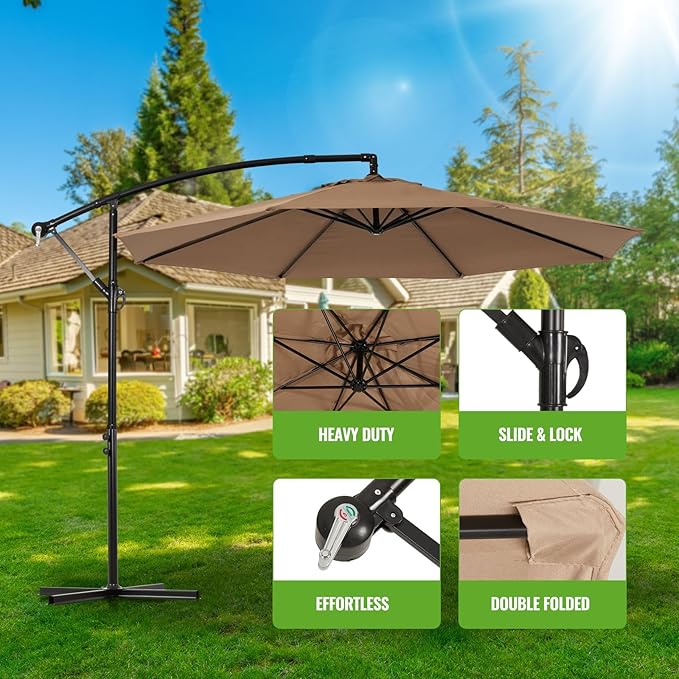 Backyard Expressions 10FT Cantilever Patio Umbrella – Outdoor Offset Hanging Umbrella with Smooth Crank, Tilt Adjustment & UV Protection – Heavy-Duty Steel Frame (Base Not Included) - Image 2