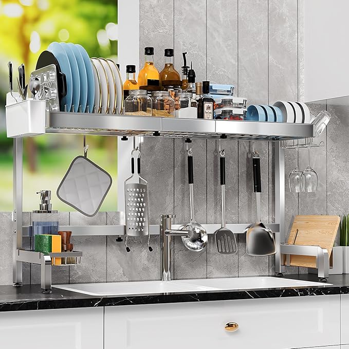 2 Tier Extra Large Over The Sink Dish Drying Rack, Expandable Stainless Steel by StartYourHomeStorageLife