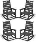 SERWALL Outdoor Rocking Chair Set of 4, Oversized HDPE Patio Rocking Chair with Footrest for Adults, All Weather Porch Rocker for Deck Patio Balcony, Gray by SERWALL