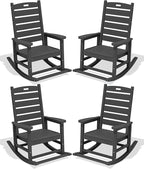 SERWALL Outdoor Rocking Chair Set of 4, Oversized HDPE Patio Rocking Chair with Footrest for Adults, All Weather Porch Rocker for Deck Patio Balcony, Gray by SERWALL