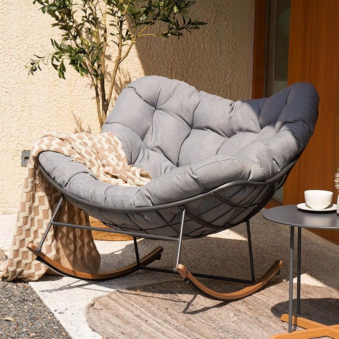 Grand patio Outdoor Rocking Chair, E-Coated Modern Cozy Lounge Rocker Chair with Cushion for Balcony Porch Patio, Gray by GrandPatio