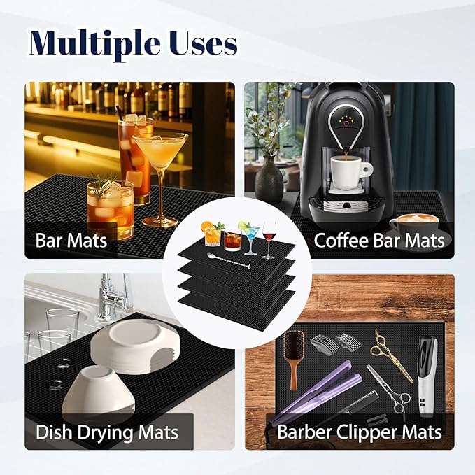 4 Pack Rubber Bar Mats for Countertop 18x12 Inch Black Silicone Bar Coffee Mat - Image 7