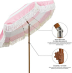 AMMSUN 7ft Patio Umbrella with Fringe Outdoor Tassel Umbrella UPF50+ Premium Steel Pole and Ribs Push Button Tilt, Riviera Pink Stripe - Image 3