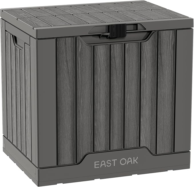 EAST OAK Outdoor Storage Box | 31 Gallon Deck Box Indoor and Outdoor Use | Waterproof Resin Storage Bin with Latch for Patio Cushions, Gardening Tools | UV Resistant | Deep Grey by EASTOAK
