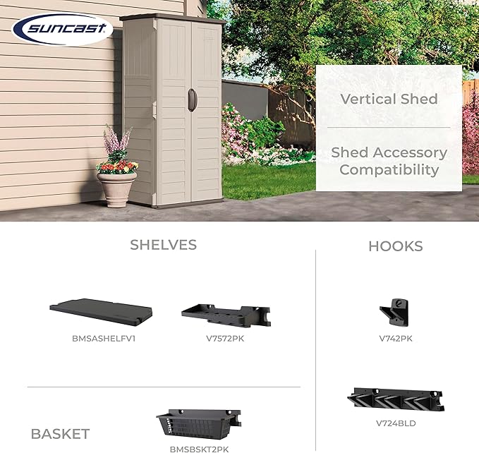 Suncast Vertical Outdoor Storage Shed with All-Weather Construction, Vanilla - Image 9