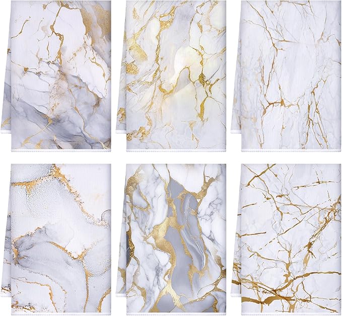 Boyiee Set of 6 Marble Kitchen Towels Gold Dish Towels Absorbent Stylish Marble by Boyiee