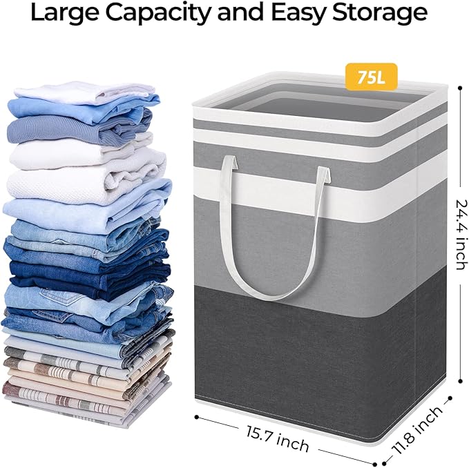 HomeHacks 3-Pack Large Laundry Basket, 75L Each Waterproof, Freestanding - Image 4