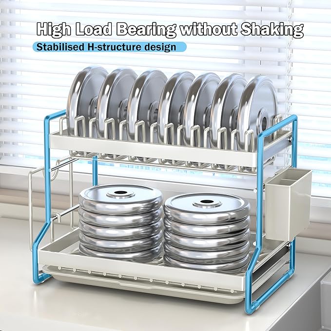 2 Tier Dish Drying Rack Dishes Organizer Rack Double Decker - Image 5