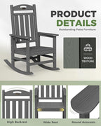 Oversized Outdoor Rocking Chairs Set of 4, High Back Porch Rocker Chair, HDPE All Weather Resistant Rocking Chairs for Patio, 380lbs Weight Capacity, Dark Grey - Image 6